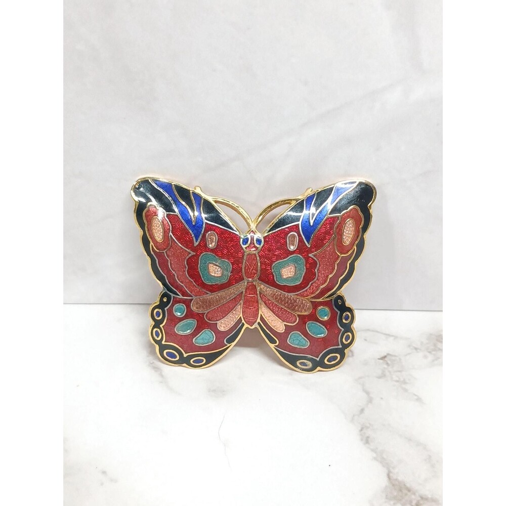 Vintage Corocraft Enamel Gold Tone Butterfly Brooch